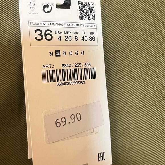 Zara Woman Premium Denim Collection Worker Straight Green Pants Size 36 NWT - Picture 4 of 10